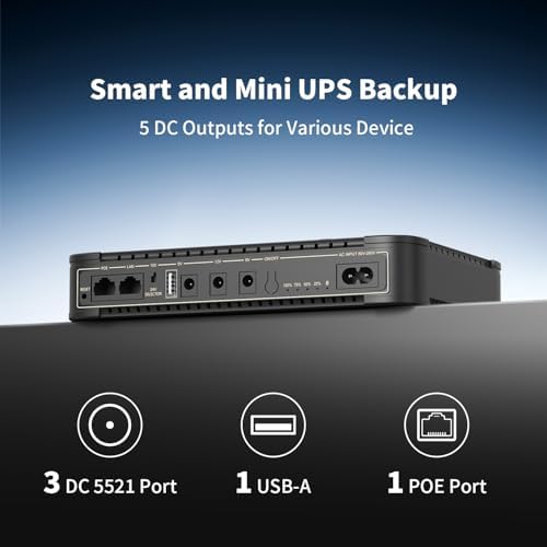 PECRON D39 DC UPS Battery Backup, 38.48Wh Small UPS for WiFi Router/Modem/Security Camera/Phone, Uninterruptible Power Supply with PoE Port, 5V/9V/12V DC5521 Port, 5V USB-A - Image 2