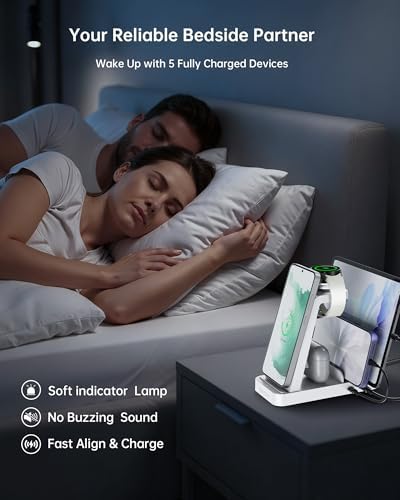 Wireless Charger for Samsung: 5 in 1 Samsung Wireless Charging Station for Galaxy S26Ultra/S25/S24, Charger Dock Stand for Galaxy Watch8/7/6/5, Android Charging Station for All USB-C Buds, White - Image 5