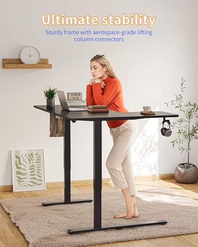 YIHAYO Reversiable L-Shaped Electric Standing Desk, 59 Inches Stand Up Corner Desk, Sit and Stand Up for Work Office Home, Ergonomic Rising Computer Table with Splice Board, Black - Image 4