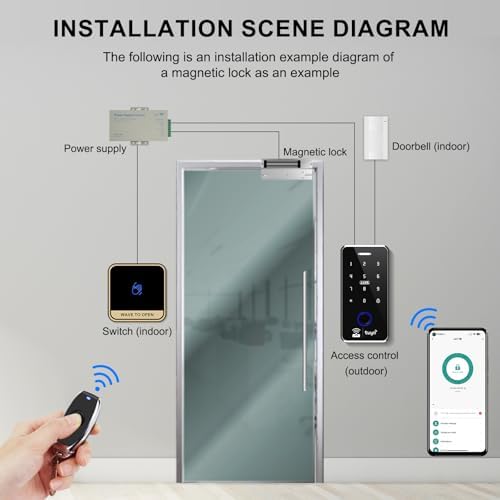 WiFi TUYA Security Access Control System Kit: Waterproof, Fingerprint, Password, RFID Keyboard Lock, 600lb Magnetic Lock +U Bracket, Smart Remote Door Opener, App WG26 Doorbell, Sensor Switch - Image 3