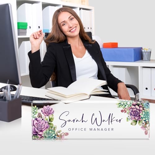 Custom Name Plate for Desk - Desk Name Plate Personalized - Acrylic Office Desk Accessories - Appreciation Gifts for Coworkers Employee Teacher Staff Boss - Office Decor for Women Men (Succulents) - Image 3