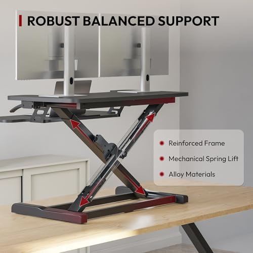 SANODESK 32" Height Adjustable Standing Desk Converter, Desk Riser Sit Stand Workstation for Home Office Laptop & Dual Monitor Setup, Ergonomic Lift Platform, Black - Image 3