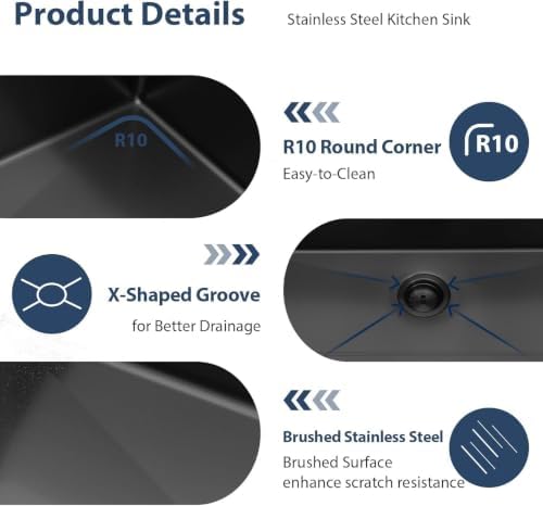 Lordear 33x22 Inch Drop In Black Kitchen Sink Workstation - Image 6