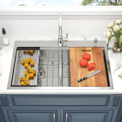 33 x 22 Drop In Kitchen Sink Double Bowl Stainless Steel Sinks Low Divide - Image 2