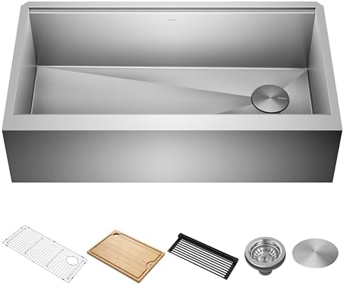 KRAUS Kore 36-Inch Modern Farmhouse Workstation 16 Gauge Single Bowl Stainless Steel Kitchen Sink with Accessories, KWF410-36 by Unknown