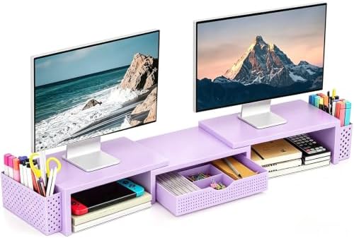 Spacrea Dual Monitor Stand Riser with Drawer and 2 Pen Holders by Spacrea