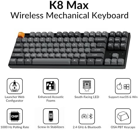 Keychron K8 Max TKL Mechanical Keyboard Wireless, 87 Keys QMK 2.4 GHz/Bluetooth 5.1/Wired Connection, White Backlit with Programmable Keychron Super Red Switch for macOS Windows Linux - Image 2