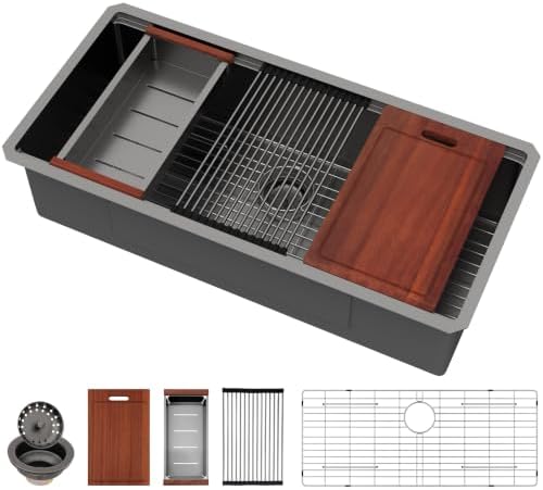 Sarlai 39 Gunmetal Black Undermount Kitchen Sink Workstation Sinks 39"x19" by Sarlai
