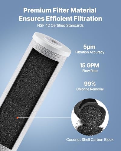 VEVOR CTO Whole House Water Filter - Universal Fit 20 x 4.5 Inch - Activated Carbon Block Cartridge Replacement, 5 Micron Coconut Shell Charcoal Filter, Reduce Chlorine, Bad Taste, Odor - Image 3