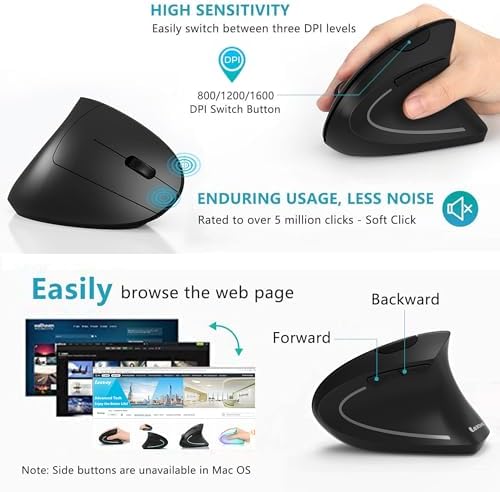 Lekvey Ergonomic Mouse, Rechargeable Vertical Wireless Mouse, Comfort Grip - Image 5