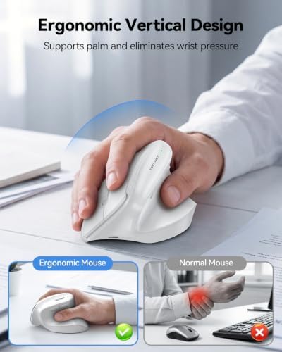TECKNET Vertical Ergonomic Wireless Bluetooth Mouse, Silent Rechargeable Bluetooth Mouse(BT 5.0/5.0+2.4G), 5-Level 4800 DPI, 200H Long Battery Life, Compatible with Windows/Mac/Linux/Android/Chrome - Image 2