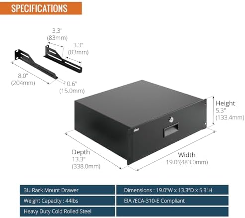 Tecmojo 3U Rack Drawer,Rack Mount Drawer for 19in Network Equipment/Server/AV Rack or Cabinet Enclosure,Sliding and Lockable Server Rack Drawer - Load-Bearing 44lb (20kg),with Cable Management Holes - Image 2