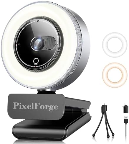 2K Webcam for PC with Microphone & Light & Privacy Cover, Web Camera for Desktop Computer/Laptop/Monitor/Mac, USB Streaming Camera for Zoom/Skype/Teams/Video Calling/Studying and Conference by PixelForge