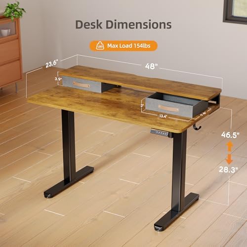 Seang Electric Standing Desk with 2 Drawers, 48 Inch, Rustic Brown - Image 3