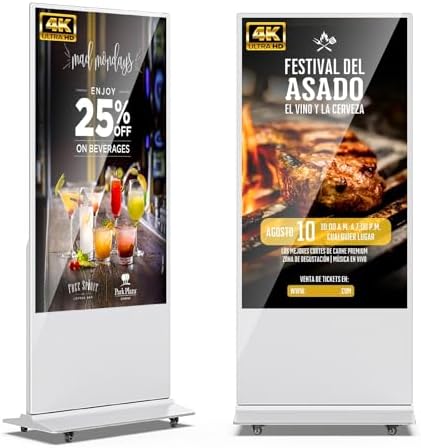 JIYANG 65 Inch 4K Digital Signage Display Kiosk, Indoor Floor Standing LCD Advertising Display with Android Media Player, HDMI/USB/WiFi Input Auto Split Screen(White) by HomePage