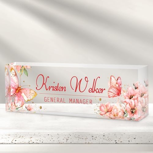 Custom Office Name Plate for Desk - Desk Name Plate Personalized Gifts for Coworkers, Boss, Employees, Teacher, Nurse - Office Desk Decor for Women Men - Employee Appreciation Gifts (Pink Butterfly-2) by Cryphart-CustomGiftExpert