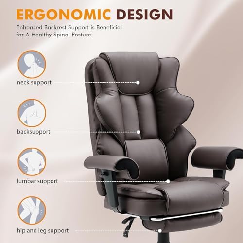 HOMREST Heated Massage Executive Office Chair with Foot Rest,Brown - Image 4