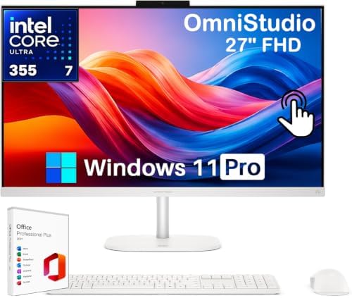 HP OmniStudio 27'' FHD All-in-One Desktop Computer, 32 GB DDR5, 2 TB SSD, Intel Core Ultra 7 355, 49 NPU Tops, 27" FHD IPS Touchscreen, Copilot AI PC, Wi-Fi 7, Wireless KB & Mouse, Windows 11 Pro by Unknown