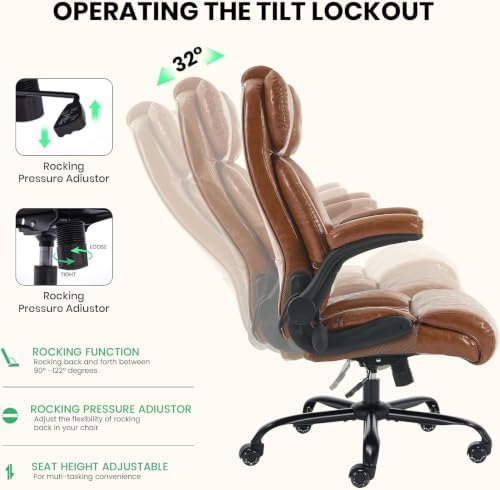500lbs Big and Tall Office Chair Adjustable Lumbar Support for Back Pain, Extra Wide Seat Executive Office Chair Thick Armrest Pad, Heavy Duty Base&Upgraded Wheels, Ergonomic Desk Chair - Image 5