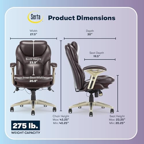 Serta Ergonomic Home Office Chair Pivot Lumbar Support, Leather Desk Chair - Image 3