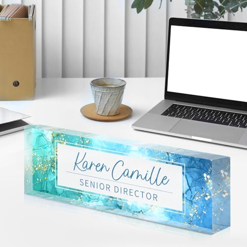 Custom Office Name Plate for Desk - Name Plate Personalized Gifts for Coworkers, Boss, Teacher, Social Worker - Acrylic Office Desk Decor for Women Men - Employee Appreciation Gifts (blue green) - Image 6