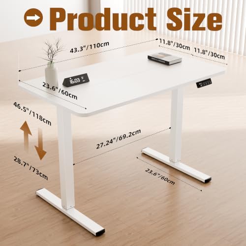 43"x24" Standing Desk,Height Adjustable Sit-Stand Desk Home Office, White - Image 3