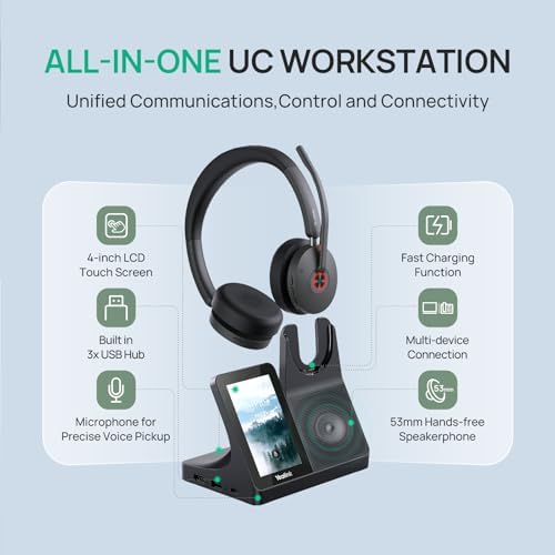 Yealink WH68 Workstation DECT Wireless Headset with 4" Touch Screen, 4 Mic Hybrid ANC, 606ft Range, All in One Workstation with Speaker, 3X USB Hub Office Headset for Desk Phone, Computer, Cellphone - Image 2