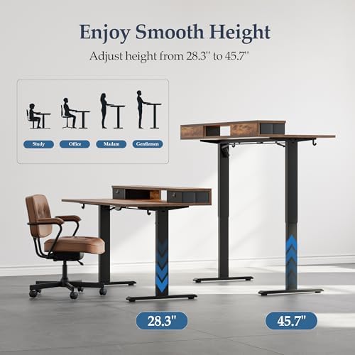 Klicelor 63 x24 Inch Electric Standing Desk with Drawers, Adjustable Height Small Sit Stand Desk for Home Office, Compact Computer Workstation with Storage– Rustic Brown - Image 5