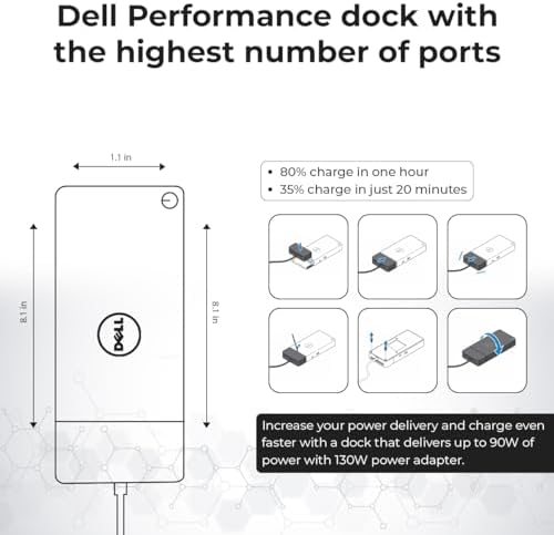 Dell WD19S 130W Dock Bundle, Dual Monitor, 90W PD, USB-C + HDMI + DP Cables + Cloth, Black - Image 5