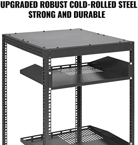 VEVOR 15U Open Frame Server Rack, 23''-40'' Adjustable Depth, Free Standing or Wall Mount Network Server Rack, 4 Post AV Rack with Casters, Holds All Your Networking IT Equipment AV Gear Router Modem - Image 4
