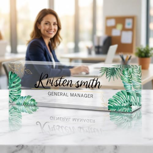 Personalized Name Plate for Desk Custom Desk Name Plate Acrylic Office Desk Accessories Decor for Women Teacher Nurse Boss Employee Appreciation Gifts for Mother Monstera Name Plates - Image 2