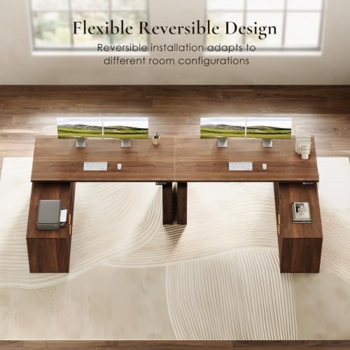 OffiGo Fluted 55 Inch L Shaped Electric Standing Desk with Storage, Walnut - Image 6