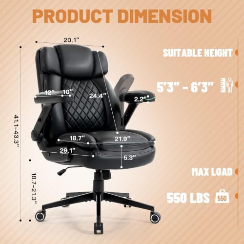 550lbs Executive Office Chair for Heavy People with Large 5D Flip Armrests - Image 2