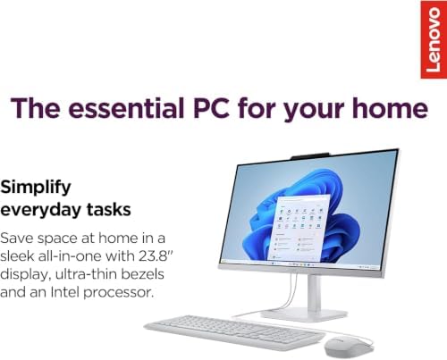 Lenovo IdeaCentre Everyday Tasks 24" Full HD All-in-One Desktop Computer • Office 365 for The Web • Intel 4-Cores • 256GB SSD • 16GB RAM • KB and Mouse • Windows 11 - Image 2