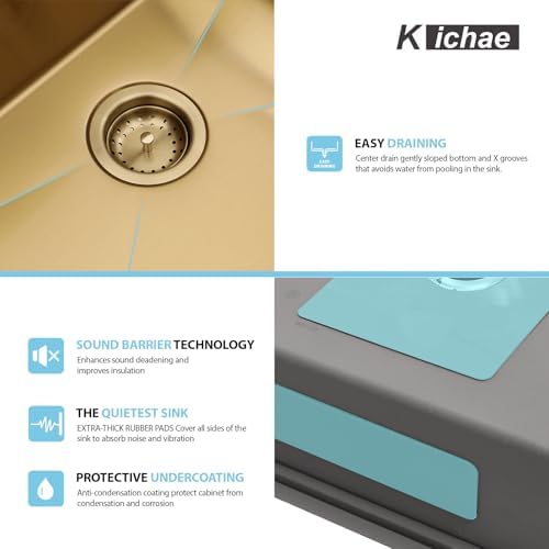 Kichae 30 Undermount Kitchen Sink 16 Gauge Stainless Steel Workstation Gold - Image 6