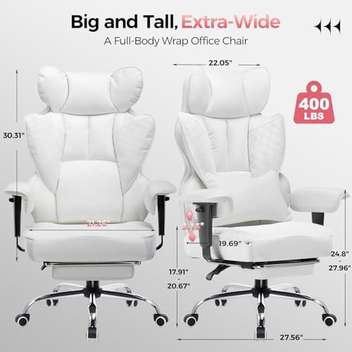 COMHOMA Big and Tall Office Chair Heavy Duty Wide Ergonomic Gaming Chair with Deluxe Embossing Designed Leather with Foot Rest,145°Reclining Adjustable Armrests Pocket Spring Back Support and Pillow - Image 2