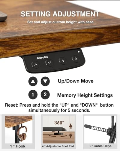Acrolix 48x24 Electric Standing Desk with Cable Net, Rustic Brown - Image 6