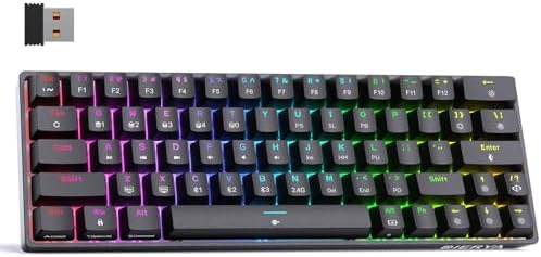 DIERYA DK63 60% Wireless Mechanical Gaming Keyboard | Bluetooth/2.4G/Wired | RGB Backlit Compact 63 Keys Mini Office Keyboard | with Red Switch | for Windows Laptop PC Gamer Typist-Black by DIERYA