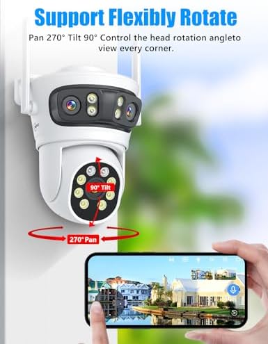 Wireless Security Camera System Triple 3Lens Camera 5G/2.4G WiFi 4pcs 6MP 2K HD PTZ Dome Cameras System with Color Night Version,Automatic Cruise,Motion Detection,1TB HDD, 16CH - Image 3