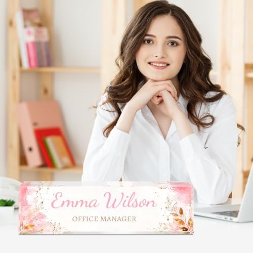 Custom Name Plate for Desk, Acrylic Desk Name Plate Personalized, Employee Appreciation Gifts, Office Desk Accessories for Women Men Teacher Nurse, Coworker Gifts for Manager Assistant (Blush) - Image 2