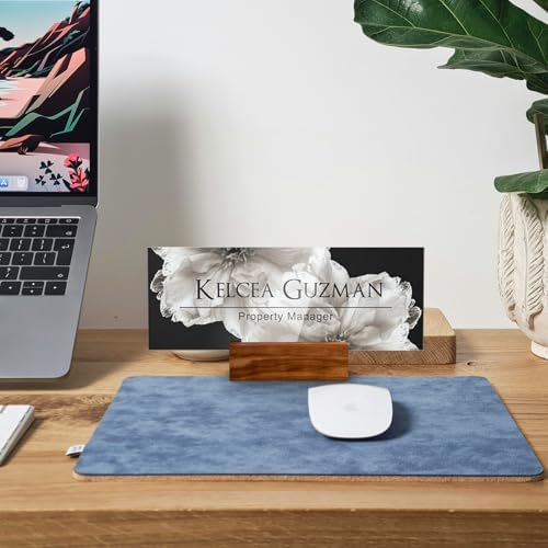 Personalized Acrylic Desk Name Plate with Walnut Wood Base - Image 2