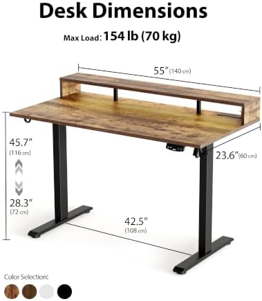 Agilestic 55*24 Inch Electric Standing Desk with Shelf & Led, Rustic Brown - Image 2