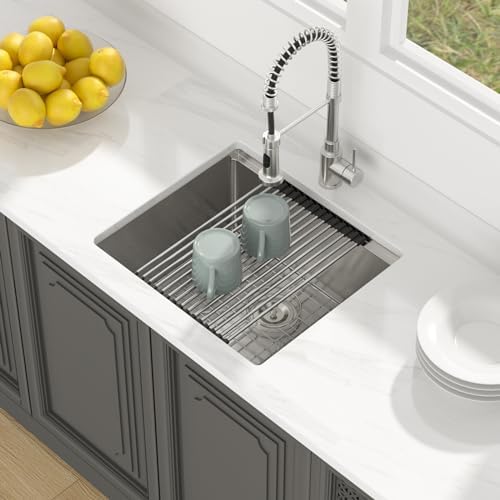 Lordear 21 Undermount Kitchen Sink -21x19 Inch Undermount Bar Sink Stainless Steel 16 Gauge Ledge Workstation Handmade RV Camper Mobile Home Kitchen Sink Basin with Full Cover Cutting Board - Image 3