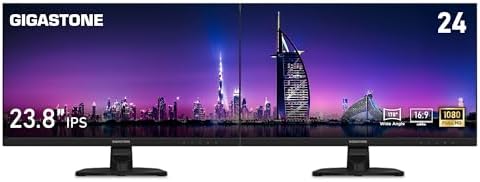 Gigastone 24 inch IPS LED Back Light Monitor 2-Pack 75Hz FHD 1920 x 1080, 178° Wide View Frameless, Dual Monitor, 5ms, Built-in Speakers, Eye Care Technology, Ergonomic Tilt VESA Mount, HDMI VGA by Gigastone