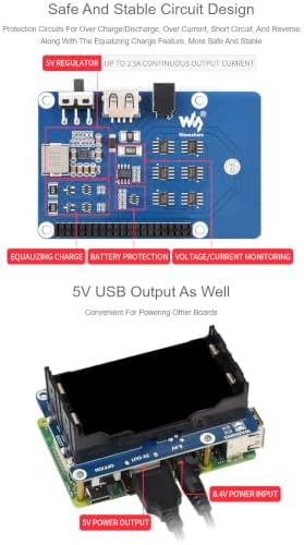 Waveshare UPS HAT Compatible with Raspberry Pi 5V Uninterruptible Power Supply Multi Battery Protection Circuits Charge and Power Output at The Same Time - Image 6