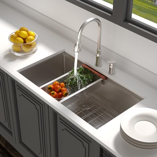 Lordear 32 Undermount Kitchen Sink 32x19 Inch Stainless Steel Kitchen Sinks Ledge Workstation 16 Gauge Single Bowl Under Counter Handmade Sink with Cutting Board - Image 3