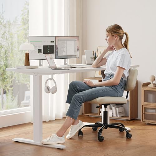 Klicelor 55 Inch Large Electric Standing Desk, Height Adjustable Office Desk, Sit Stand Up Computer Gaming Desk with Memory Preset, Two-Piece Desktop, White - Image 2