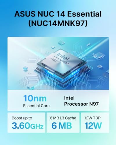 ASUS NUC 14 Pro Essential Mini PC, Intel NUC 14 NUC14MNK PC, Core N97, 8GB DDR5, 256GB SSD, Win 11 Pro, WiFi 6E, BT 5.3, Business Desktop for Daily, Office, Education, Digital Signage, Edge Computing - Image 3