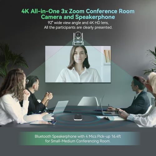 4K Conference Room Camera System, AI Auto-Tracking 4K PTZ Camera 3x Optical Zoom 92° Wide-Angle and Bluetooth Speakerphone 16.4FT Voice Pickup for Conferencing Worship Church Education Medical - Image 6