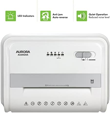 Aurora Heavy Duty Anti-Jam 24-Sheet Crosscut Shredder/40 Min Run Time/ 7-Gallon Pullout Basket, White/Grey - Image 5
